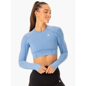 Ryderwear NWT Enhance Seamless Long Sleeve Top Size L Blue Crop Thumbhole Sporty
